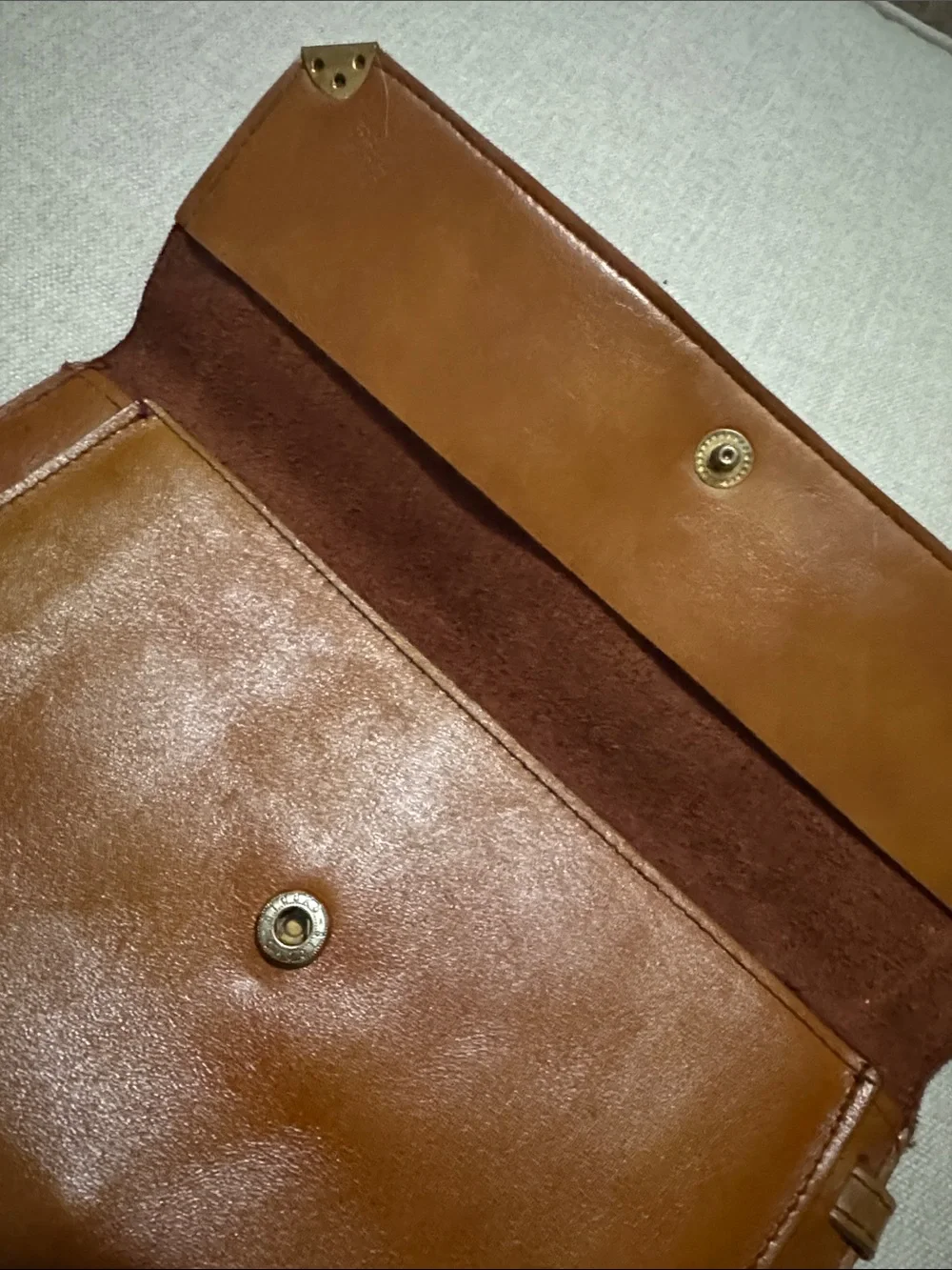 Vintage Leather Envelope Style Clutch with Hidden Wristlet Strap-Metal Corners